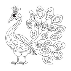Peacock bird seamless pattern, background. Outline hand drawing vector illustration. Coloring page for the adult coloring book.
