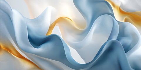 Obraz premium Abstract blue, gold, white flowing fabric waves.
