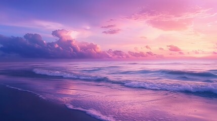 Ethereal Beach with Twilight Pastel Skies and Calm Waves