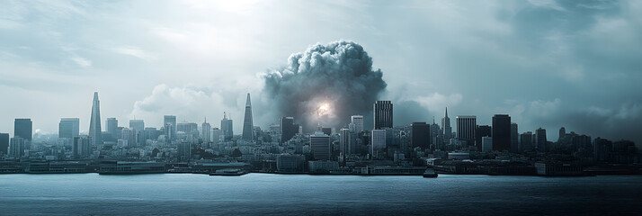Fototapeta premium Apocalyptic San Francisco Skyline: A City Under a Dark Cloud