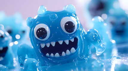 Playful Blue Gooey Monster in a Pool of Slime