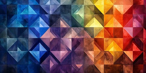 Obraz premium Abstract watercolor geometric pattern with vibrant color transitions.