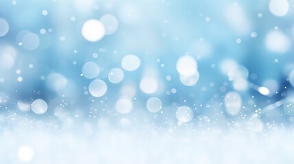 Abstract Winter Background,  Blue Bokeh Lights and Snow