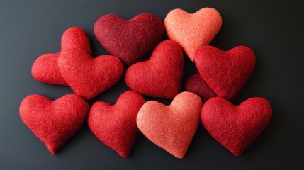 Obraz premium a group of red and pink hearts on a black surface