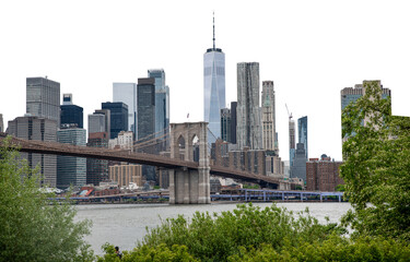 View of Brooklyn Bridge with Manhattan skyline in background, no background PNG format