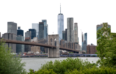 View of Brooklyn Bridge with Manhattan skyline in background, no background PNG format