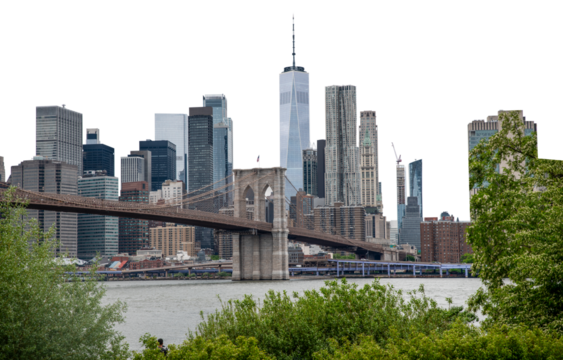 View of Brooklyn Bridge with Manhattan skyline in background, no background PNG format