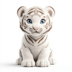 Fototapeta premium Adorable White Tiger Cub Sitting 3D Render