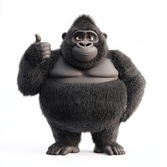 Friendly Cartoon Gorilla Thumbs Up on White