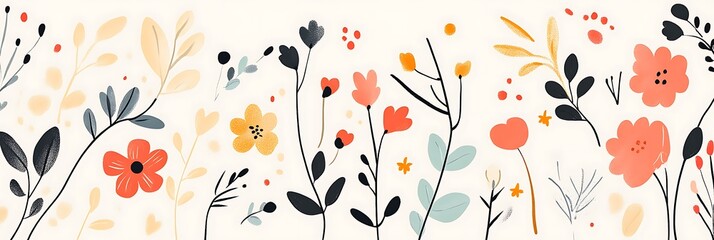 Floral elements, hand-drawn style, vector illustration, easter background