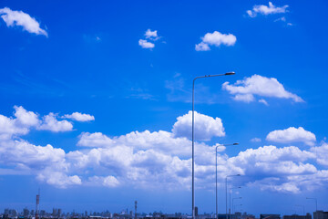 Sky background with white clouds on a clear day in the capital city