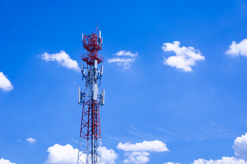 Telecommunications tower, transmitter, wireless communication antenna 5G cellular network, global...