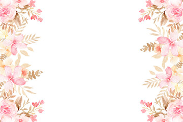 Watercolor flowers frame, background for design template.