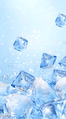 Obraz premium A Stunning Display of Sparkling Ice Cubes Falling and Gathering in a Pile, Creating a Visually Appealing and Refreshing Image.