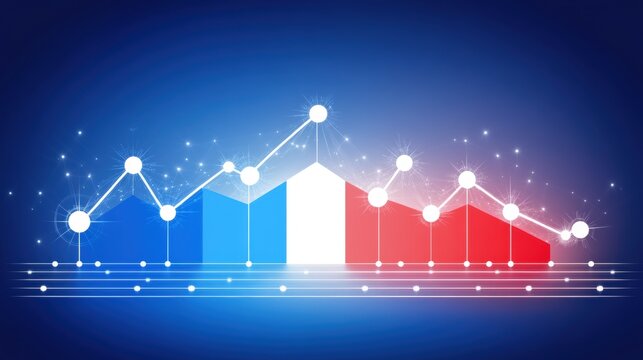 Dynamic Business Growth Analysis, Data Trends Visualization with Colorful Bar and Line Graphs on a Professional Blue Background