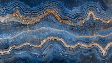 Fototapeta premium Agate Slice with Blue Horizontal Wavy Patterns