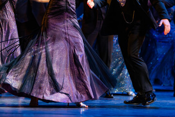 Closeup of legs dancing waltz on theatre stage