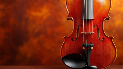Fototapeta premium Elegant Violin Closeup, Its Polished Surface Reflecting Light, On A Warm Blurred Background.