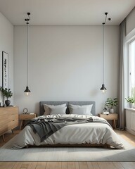 a neat and minimalist bedroom, cartoon 