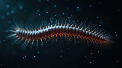 Close-up of a Centipede's Segmented Body Suspended in Air