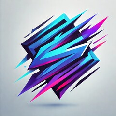 A dynamic and futuristic logo design featuring sharp, angular shapes with a high-tech aesthetic. The logo uses a bold gradient of neon blue and purple