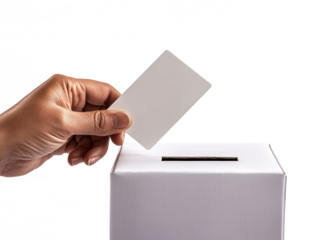 Hand inserting a ballot into a voting box, symbolizing participation in democracy