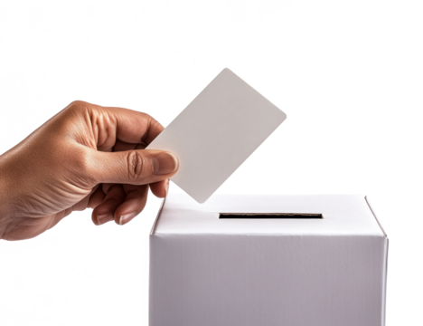 Hand inserting a ballot into a voting box, symbolizing participation in democracy