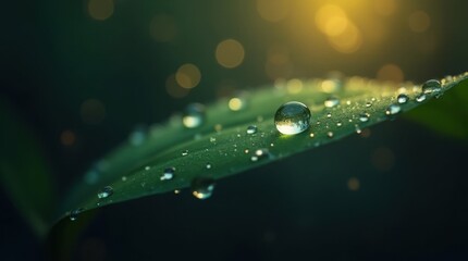 Dewdrop Diamond on a Leaf with Bokeh Background