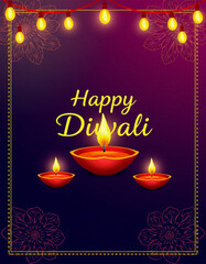 Naklejka premium Happy Diwali illustration. Pattern for banners, covers, greeting cards, for printing on wall decorations.