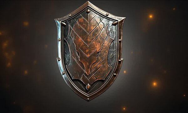 Chivalric shield rotating on white isolated screen