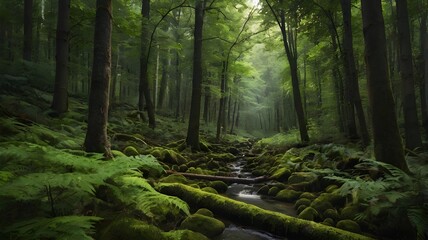 Obraz premium A beautiful forest landscape, forest wallpaper 