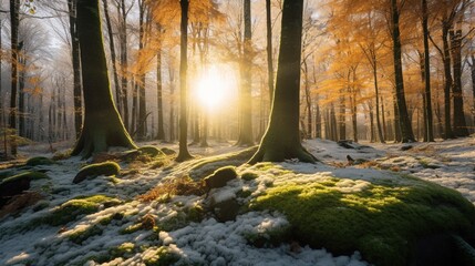 Sunrise in a Winter Forest