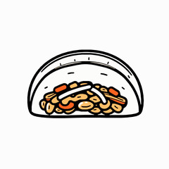 Taco Shell Outline Vector Illustration with Meat, Cheese, and Salsa Filling