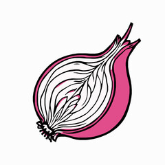  Red Onion Outline Vector Illustration with Layered Structure and Papery Skin