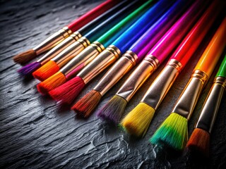 Obraz premium Vibrant rainbow paintbrushes bathed in nocturnal light, a captivating still life.