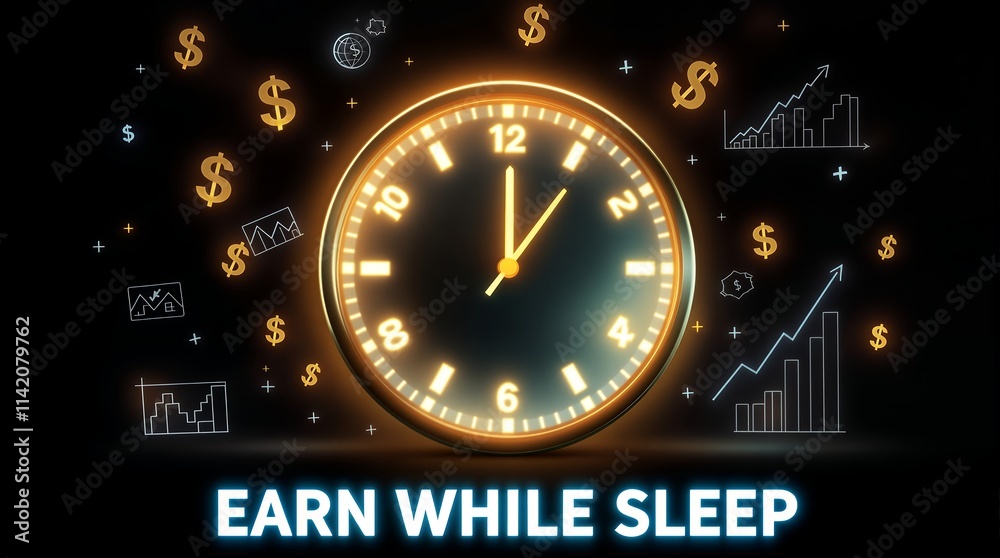 Poster exploring the concept of passive income: strategies for earning money while you sleep and building w