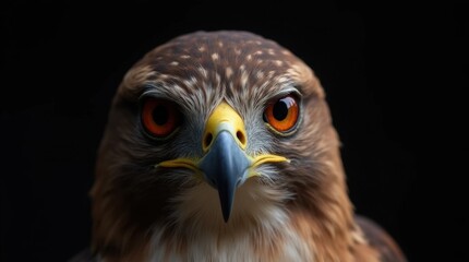 Obraz premium Hawk with Sharp Amber Eyes on Black Background