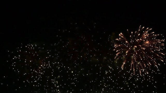 Fireworks display celebration over dark background 3D rendering