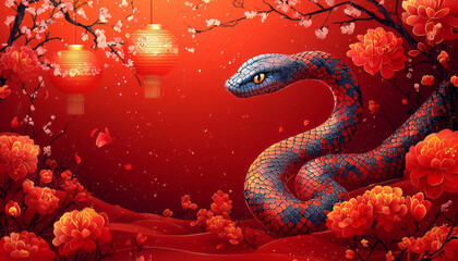 Obraz premium Snake, chinese New Year, oriental, AI generative