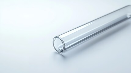 Clear glass test tube on white backdrop, minimalistic style