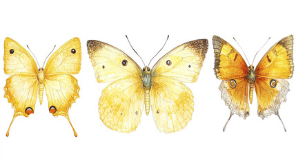 Delicate watercolor butterflies in soft yellow hues, showcasing nature beauty