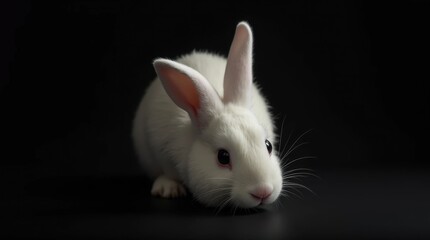 Fototapeta premium White-Eyed Rabbit Close-Up on Black Background