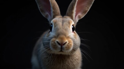 Obraz premium Close-up of a Rabbit with Striking White Eyes on Black Background