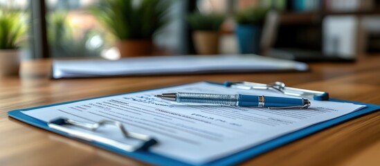 Application form with pens on clipboard.