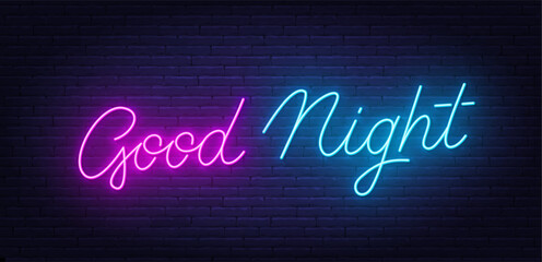 Good Night Neon Sign on brick wall background