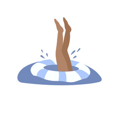 Cartoon illustration of legs in lifebuoy 
