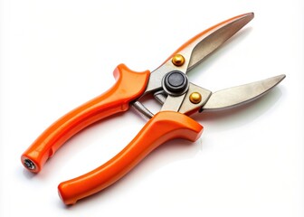Orange Pruning Shears, Gardening Tools, Bird's Eye View, Isolated White Background, High-Resolution Image