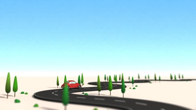 Animation of a red car running around a curve.
It runs forever without interruption.