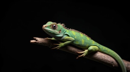 Fototapeta premium Hyper-Realistic Macro Photograph of a Perched Iguana Resting on a Branch