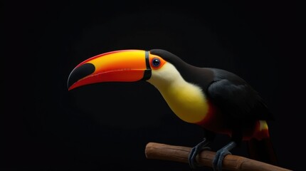 Naklejka premium Hyperrealistic Macro Photograph of a Perched Toucan Resting its Beak